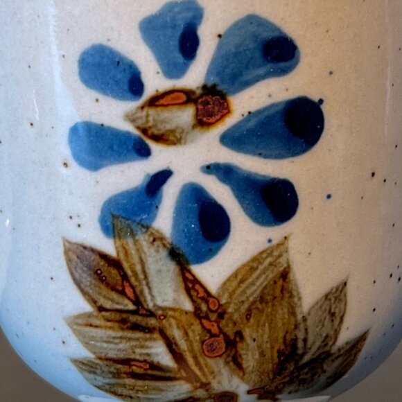 Vintage Otagiri Japan Hand Painted Brown & Blue Floral  Pedestal Stoneware Cup - Picture 3 of 8